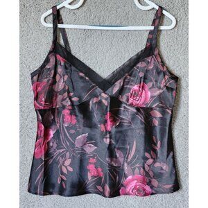 Vtg George Sleeveless Babydoll Cami Slip Top Black Satin Y2K 90s Whimsigoth Sz L